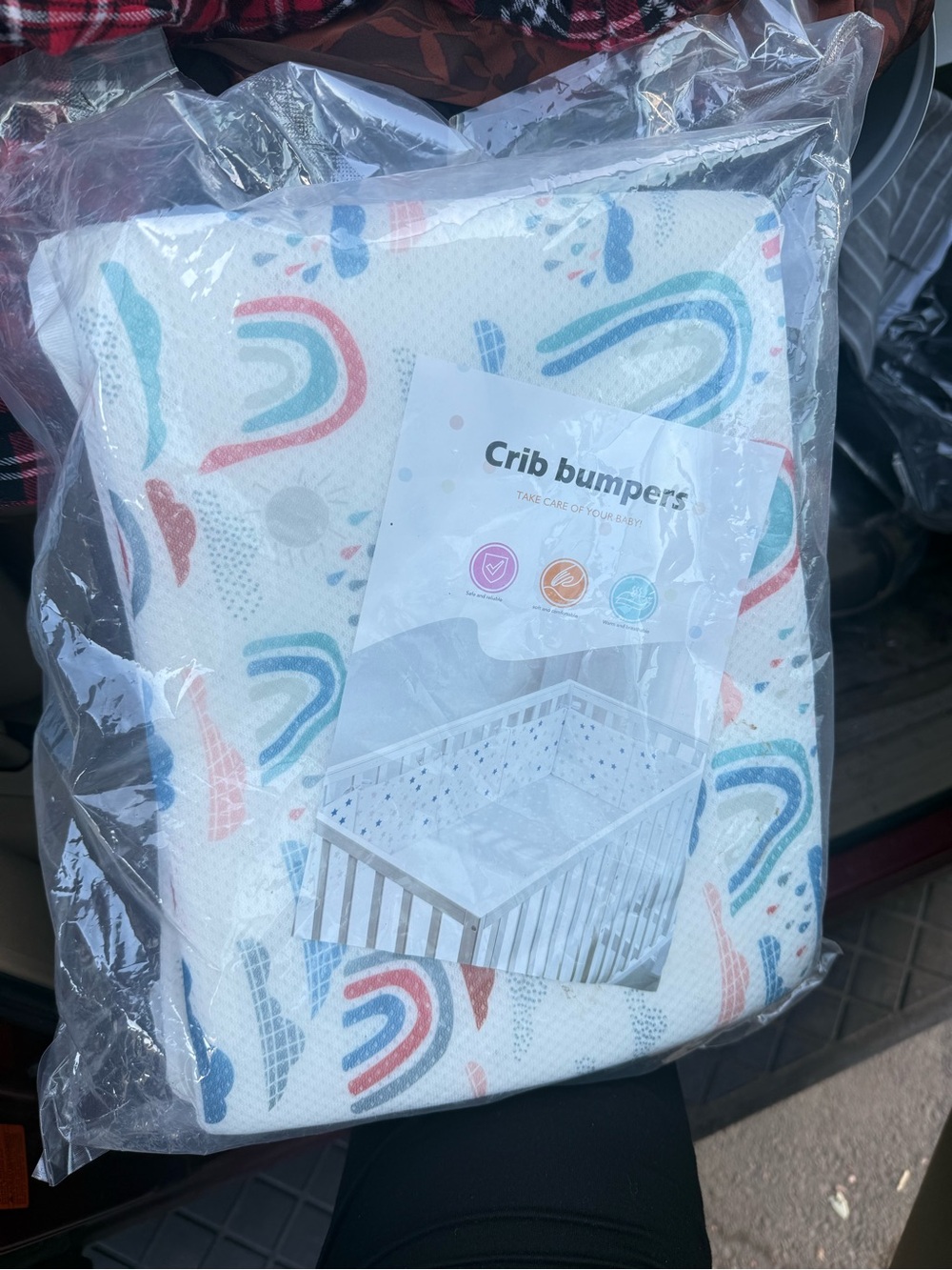 Bumpers with Rainbow Pattern - White, Coral & Teal